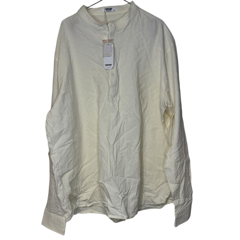 Coofandy Mens Shirt Front Button Roll Tab Sleeves Oversized Light Yellow XXL NWT